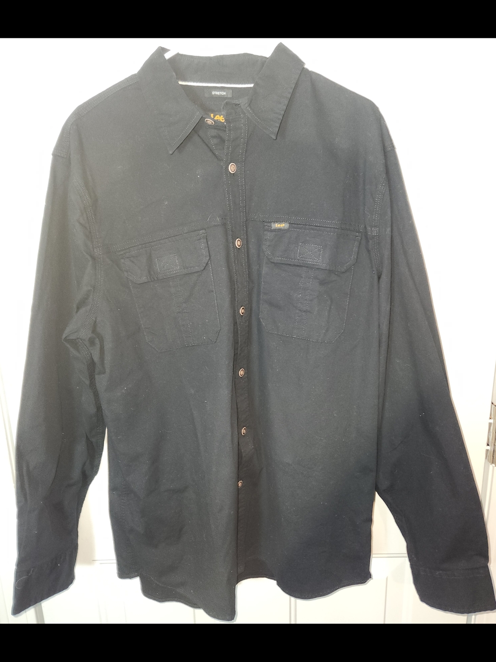 Lee Canvas Utility Men's Black Button Up Long Sleeve Shirt Size L